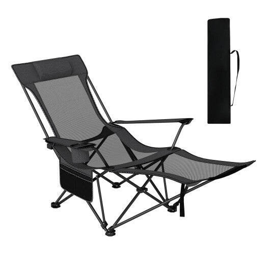 Reclining Camping Chair with Removable Footrest and Adjustable Backrest-Gray LuxuryLifeWay Online Store