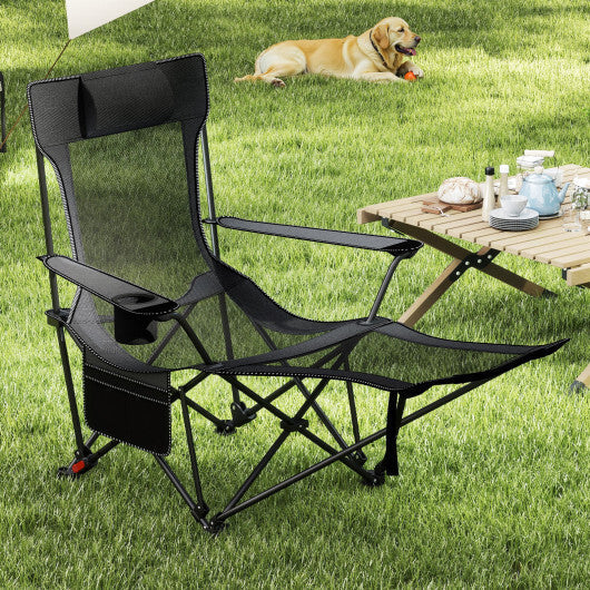 Reclining Camping Chair with Removable Footrest and Adjustable Backrest-Gray LuxuryLifeWay Online Store