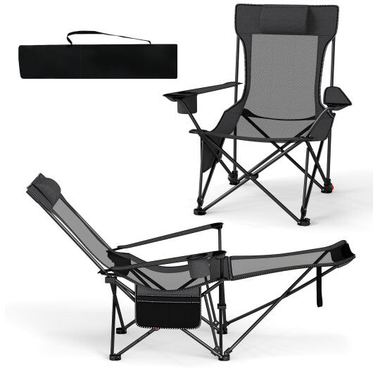 Reclining Camping Chair with Removable Footrest and Adjustable Backrest-Gray LuxuryLifeWay Online Store