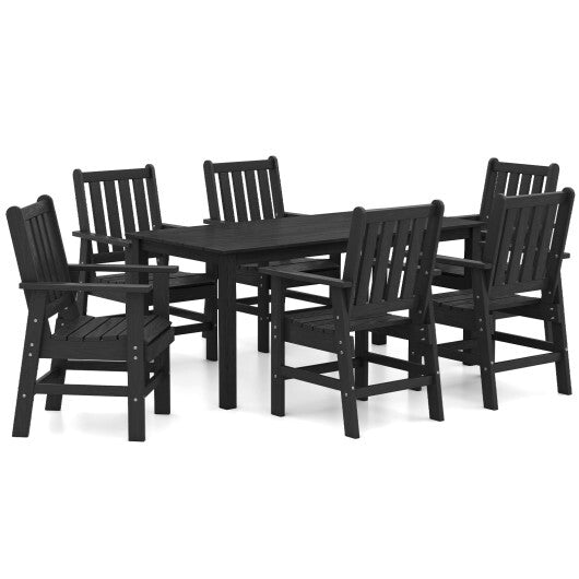 7 Pieces Patio Dining Set Outdoor HDPE Weather Resistant Table and Chairs Set-Black LuxuryLifeWay Online Store