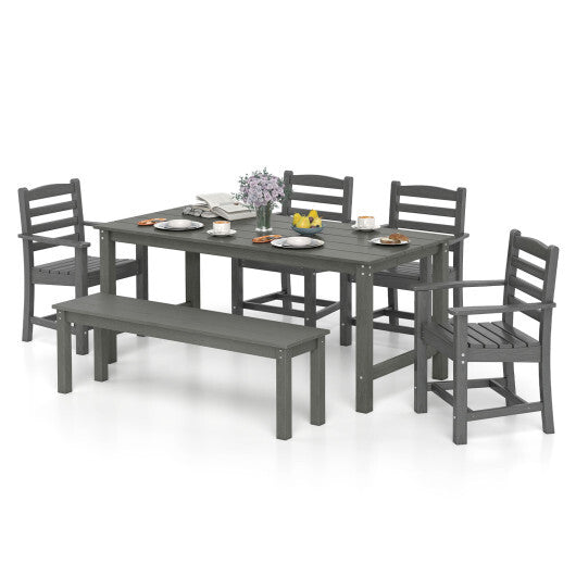 6 Pieces Patio Dining Bench Set Outdoor HDPE Weather Resistant Table and Chairs Set-Grey LuxuryLifeWay Online Store