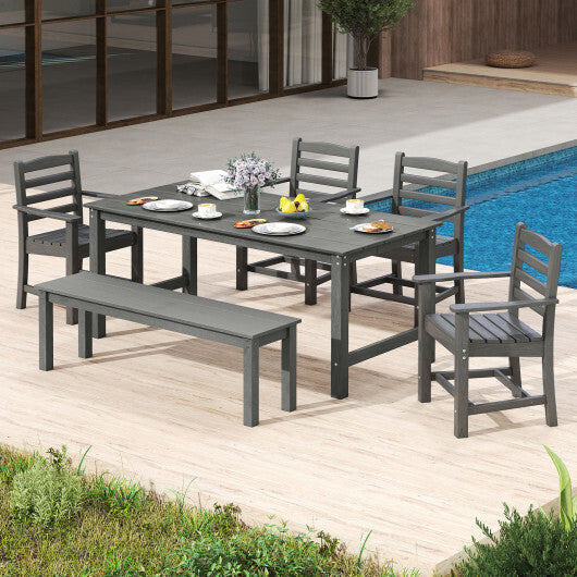 6 Pieces Patio Dining Bench Set Outdoor HDPE Weather Resistant Table and Chairs Set-Grey LuxuryLifeWay Online Store