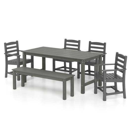 6 Pieces Patio Dining Bench Set Outdoor HDPE Weather Resistant Table and Chairs Set-Grey LuxuryLifeWay Online Store