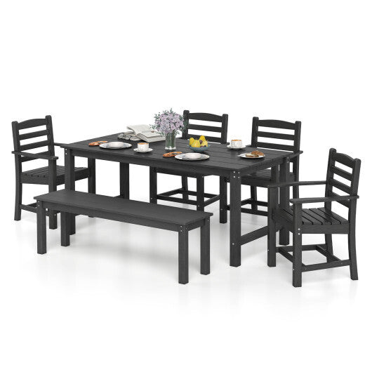 6 Pieces Patio Dining Bench Set Outdoor HDPE Weather Resistant Table and Chairs Set-Grey LuxuryLifeWay Online Store