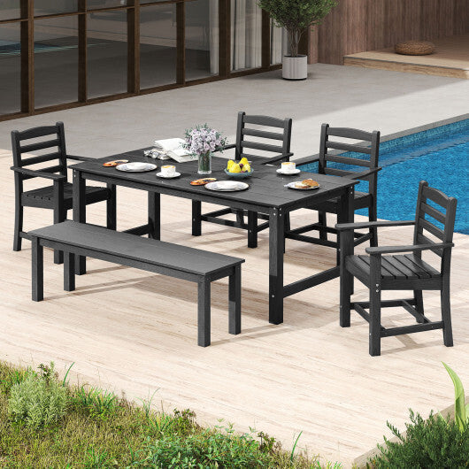 6 Pieces Patio Dining Bench Set Outdoor HDPE Weather Resistant Table and Chairs Set-Grey LuxuryLifeWay Online Store