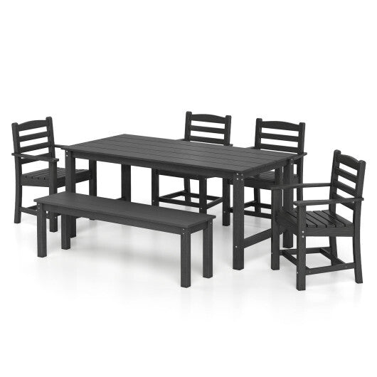6 Pieces Patio Dining Bench Set Outdoor HDPE Weather Resistant Table and Chairs Set-Grey LuxuryLifeWay Online Store