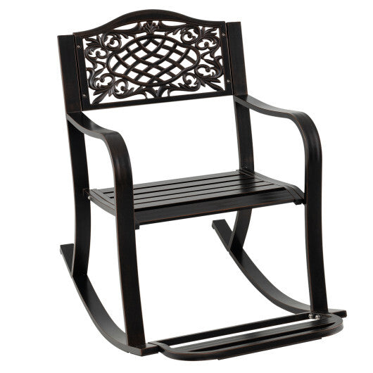 Patio Rocking Chair with Footrest and Curved Armrests-Brown LuxuryLifeWay Online Store