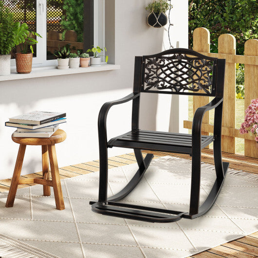 Patio Rocking Chair with Footrest and Curved Armrests-Brown LuxuryLifeWay Online Store