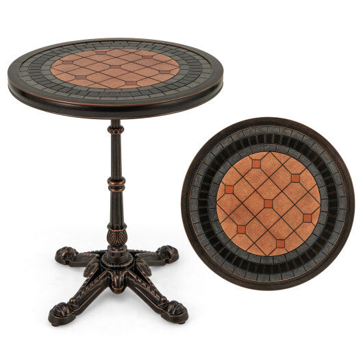 24" Round Patio Dining Table Weather-resistant Cast Aluminum Table-Bronze LuxuryLifeWay Online Store