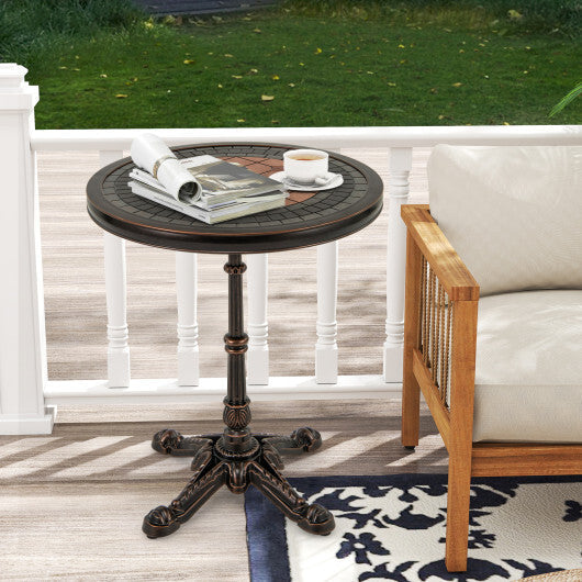 24" Round Patio Dining Table Weather-resistant Cast Aluminum Table-Bronze LuxuryLifeWay Online Store