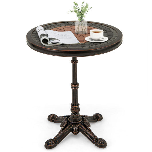 24" Round Patio Dining Table Weather-resistant Cast Aluminum Table-Bronze LuxuryLifeWay Online Store