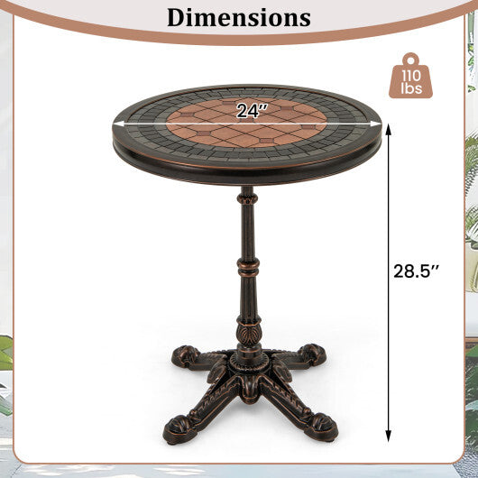 24" Round Patio Dining Table Weather-resistant Cast Aluminum Table-Bronze LuxuryLifeWay Online Store