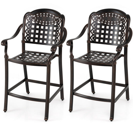 Set of 2 Outdoor Bar Stool 25.5 Inch Counter Height Cast Aluminum Bar Chairs-Copper LuxuryLifeWay Online Store