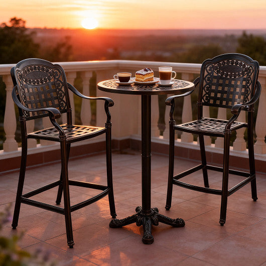 Set of 2 Outdoor Bar Stool 25.5 Inch Counter Height Cast Aluminum Bar Chairs-Copper LuxuryLifeWay Online Store