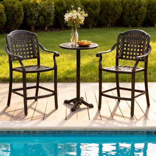Set of 2 Outdoor Bar Stool 25.5 Inch Counter Height Cast Aluminum Bar Chairs-Copper LuxuryLifeWay Online Store