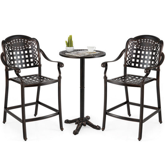 Set of 2 Outdoor Bar Stool 25.5 Inch Counter Height Cast Aluminum Bar Chairs-Copper LuxuryLifeWay Online Store
