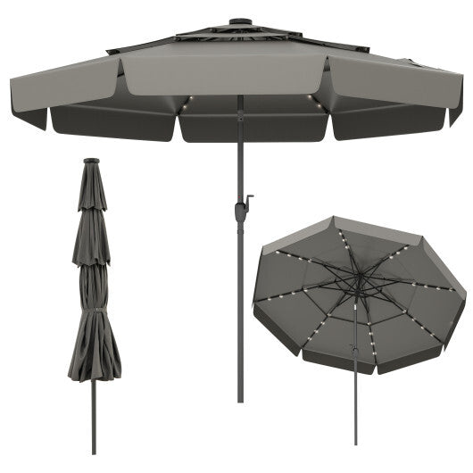 10 Feet Solar Patio Umbrella with 3-Tier Vented Top-Beige LuxuryLifeWay Online Store