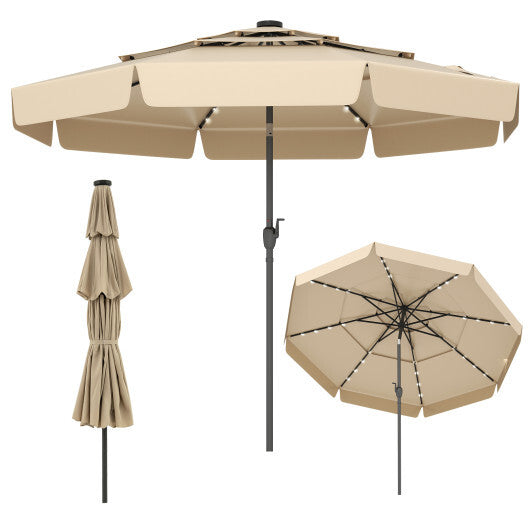 10 Feet Solar Patio Umbrella with 3-Tier Vented Top-Beige LuxuryLifeWay Online Store