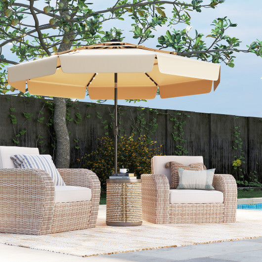10 Feet Solar Patio Umbrella with 3-Tier Vented Top-Beige LuxuryLifeWay Online Store