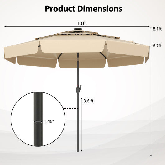 10 Feet Solar Patio Umbrella with 3-Tier Vented Top-Beige LuxuryLifeWay Online Store