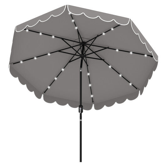 9.3 FT Solar Patio Umbrella with 24 LED Lights Vented Top and Ruffles-Gray LuxuryLifeWay Online Store