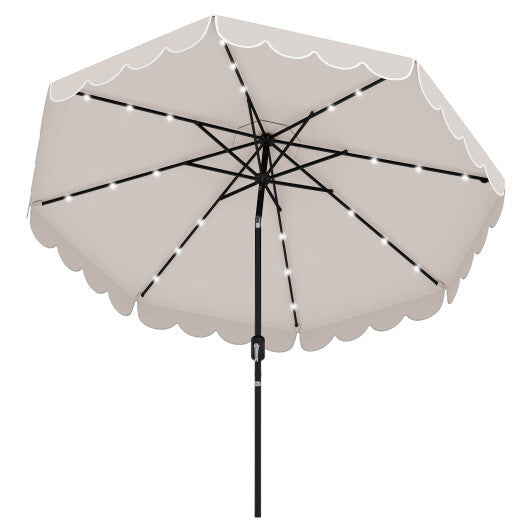 9.3 FT Solar Patio Umbrella with 24 LED Lights Vented Top and Ruffles-Gray LuxuryLifeWay Online Store