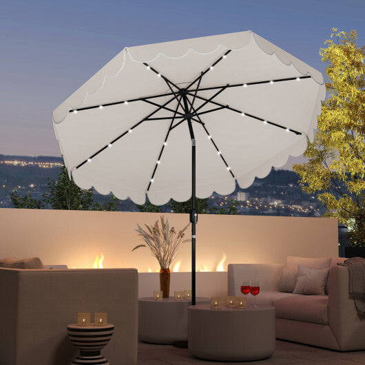 9.3 FT Solar Patio Umbrella with 24 LED Lights Vented Top and Ruffles-Gray LuxuryLifeWay Online Store