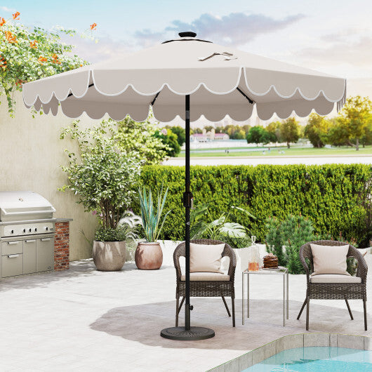 9.3 FT Solar Patio Umbrella with 24 LED Lights Vented Top and Ruffles-Gray LuxuryLifeWay Online Store
