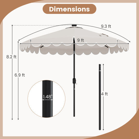 9.3 FT Solar Patio Umbrella with 24 LED Lights Vented Top and Ruffles-Gray LuxuryLifeWay Online Store