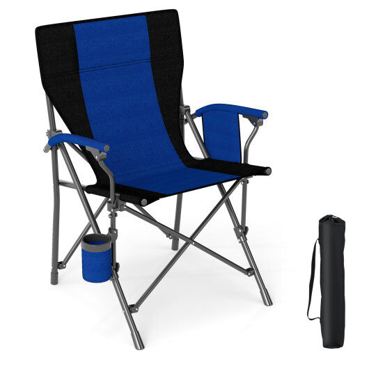 Portable Folding Oxford Cloth Camping Chair with Cup Holder and Side Pocket-Navy