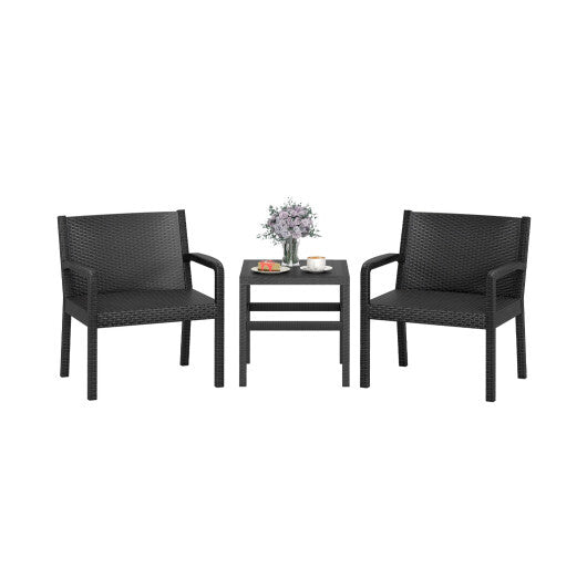 3 Piece Patio Furniture Set with 2 Modern Rattan Armchair and 25 Inch Squire Side Table-Black LuxuryLifeWay Online Store