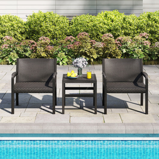 3 Piece Patio Furniture Set with 2 Modern Rattan Armchair and 25 Inch Squire Side Table-Black LuxuryLifeWay Online Store