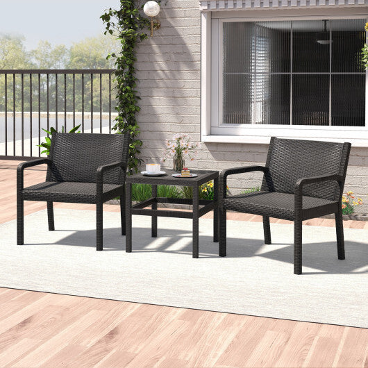 3 Piece Patio Furniture Set with 2 Modern Rattan Armchair and 25 Inch Squire Side Table-Black LuxuryLifeWay Online Store