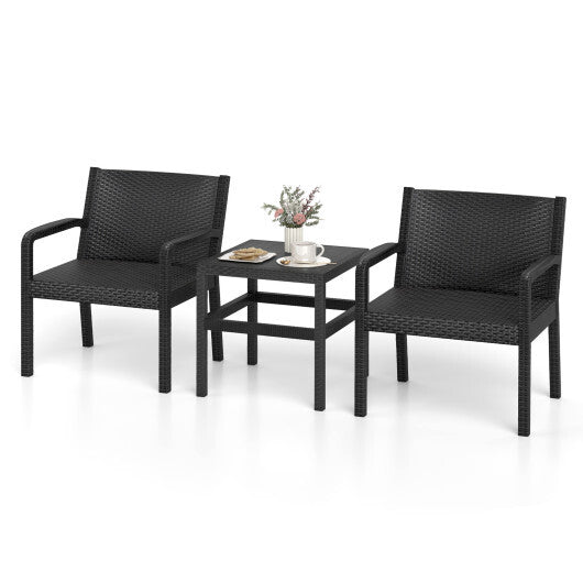 3 Piece Patio Furniture Set with 2 Modern Rattan Armchair and 25 Inch Squire Side Table-Black LuxuryLifeWay Online Store