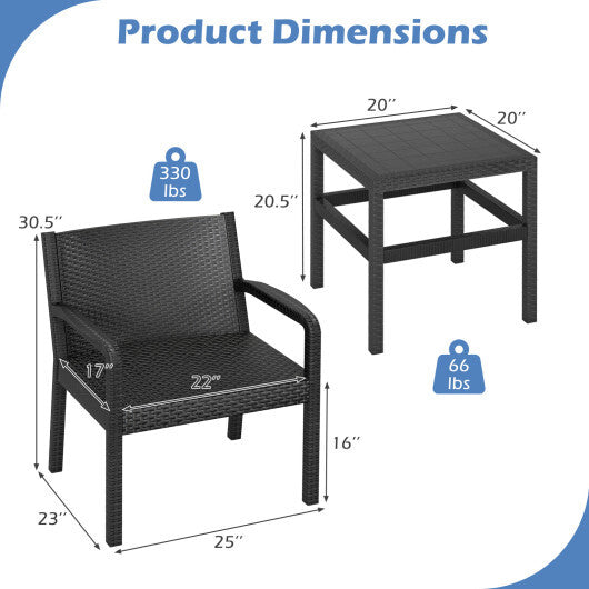 3 Piece Patio Furniture Set with 2 Modern Rattan Armchair and 25 Inch Squire Side Table-Black LuxuryLifeWay Online Store