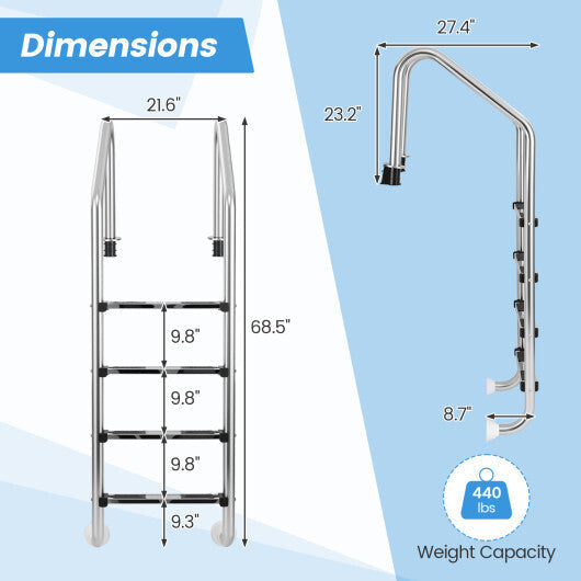 4-Step Inground Pool Ladder Stainless Steel Swimming Pool Ladder LuxuryLifeWay Online Store