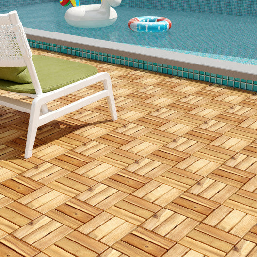 Pack of 30 Acacia Wood Interlocking Deck Tiles-Brown