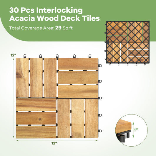 Pack of 30 Acacia Wood Interlocking Deck Tiles-Brown