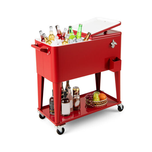 Portable Patio Cooler with Bottom Storage Shelf and Bottle Opener-Red LuxuryLifeWay Online Store