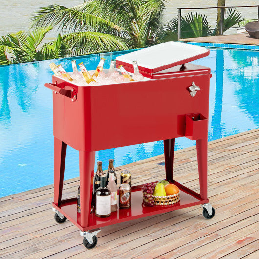 Portable Patio Cooler with Bottom Storage Shelf and Bottle Opener-Red LuxuryLifeWay Online Store