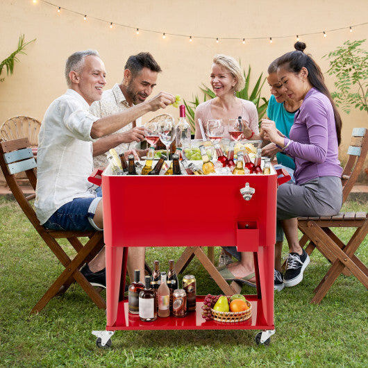 Portable Patio Cooler with Bottom Storage Shelf and Bottle Opener-Red LuxuryLifeWay Online Store