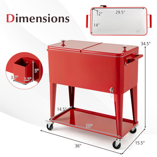 Portable Patio Cooler with Bottom Storage Shelf and Bottle Opener-Red LuxuryLifeWay Online Store