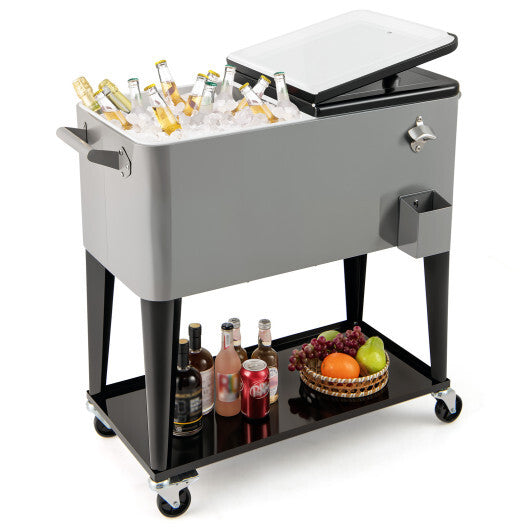 Portable Patio Cooler with Bottom Storage Shelf and Bottle Opener-Red LuxuryLifeWay Online Store
