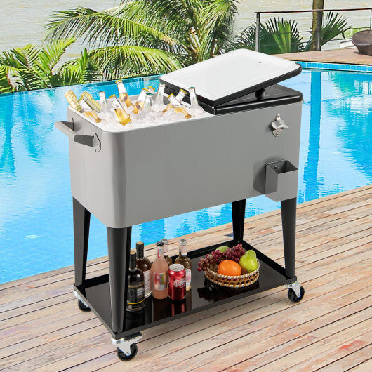 Portable Patio Cooler with Bottom Storage Shelf and Bottle Opener-Red LuxuryLifeWay Online Store