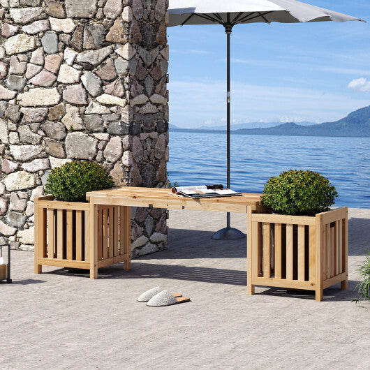 Patio Wooden Bench with Planter 2 Person Patio Bench-Natural LuxuryLifeWay Online Store