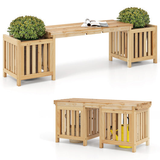 Patio Wooden Bench with Planter 2 Person Patio Bench-Natural LuxuryLifeWay Online Store