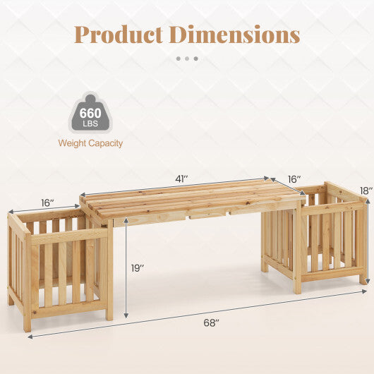 Patio Wooden Bench with Planter 2 Person Patio Bench-Natural LuxuryLifeWay Online Store