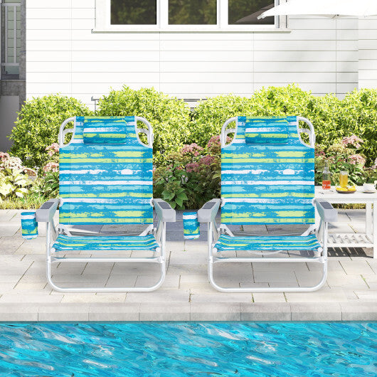 2 Pack Folding Beach Chair with Adjustable Positions and Head Pillow-Green LuxuryLifeWay Online Store