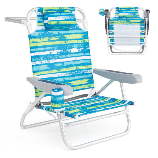 2 Pack Folding Beach Chair with Adjustable Positions and Head Pillow-Green LuxuryLifeWay Online Store