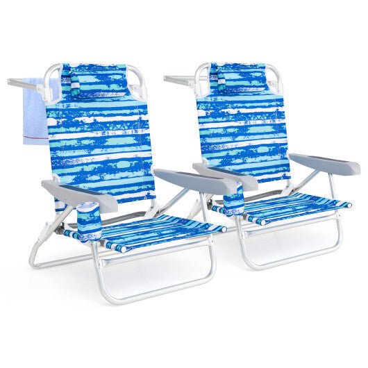 2 Pack Folding Beach Chair with Adjustable Positions and Head Pillow-Green LuxuryLifeWay Online Store